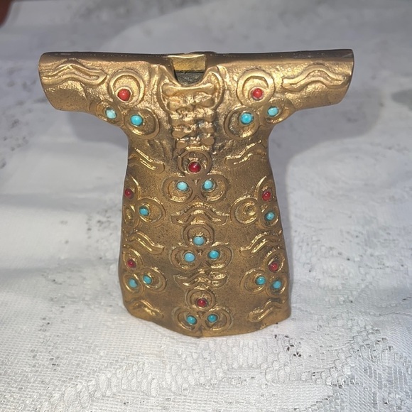 Copper Ottoman Caftan Statue w Coral and Turquoise Stones - Picture 1 of 7